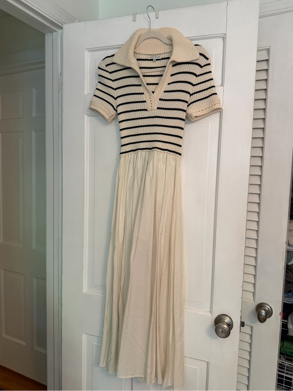 Moon River Cream Maxi Dress with Black Striped Bodice
